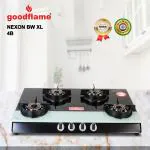 goodflame Nexon XL 4B MS Blk Toughened Glass 4 Brass Burner Gas Stove(Manual Ignition) Glass Manual Gas Stove