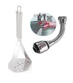 BLUE WONDER Stainless Steel Big Potato Masher With Stainless Steel Turbo Flex and Multicolour, Pack of 2