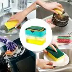 SatSun Kitchen Soap Dispenser Box Wash Sponge Holder Pump Sponge 2 in 1 Liquid Manual Press Multifunction Use