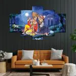 Perpetual Radha Krishna Wall Painting For Living Room - Set Of 5, 3d Scenery Wall Painting for Bedroom Large Size with Frames for Wall Decor and Home Decoration, Hotel, Office ( 75 CM X 43 CM)