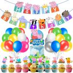 Zyozique Peppa Pig Birthday Party Supplies Include Happy Birthday Banner, Pepaa Pig Cake Topper, Balloons, Cupcake Toppers, , Pig Party Supplies for Kids (Pack of 37)