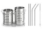 BLUE WONDER Stainless Steel Twin Cutlery Holder Racks With Stainless Steel Straw and (Multicolour, Pack of 2)