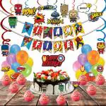 Festiko 61 Pcs Superhero Theme I Am Five Birthday Combo, Superhero Combo (Banner, Swirls, Cake Topper, Cupcake Toppers & Balloons)