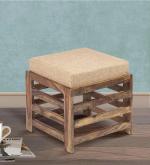 Ikiriya Houston Sheesham Wood Stool in Teak Finish & Jute Beige fabric Cushion