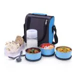 Primelife Lunch Boxes for Office with Bag Steel Tiffin Box 300ML with Tumbler 500ML, 4-Pieces Blue (BT)