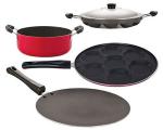 Nirlon 4 pcs of Red and Black Non-stick Aluminium Kitchen Cookware Set, Standard
