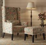 LAXMI NATURE WOOD Wooden Upolstered Flower Printed Wing Chair | High Back Chair | Arm Chair For Living Room Bedroom Flower Printed