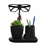 eo - Everyday Organisers Pen Stand For Study Table with Self Watering Plant Pot & Glasses Smartphone Holder Desk Station Table Organizer & Pencil Holder for Offices Home Kids Study Room (Plastic) (Black)