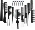 HEMIZA Salon Barber Professional Set 10 Pcs Hair Cutting Combs Different Styling Combs Black Color