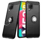 Unistuff Back Case Cover for Samsung Galaxy M53 5G with Magnetic Kickstand | Premium Matte Finish | Camera Bump Protection | Rubberized Ring Cover - Night Black, 78011