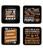 Whats Your Kick Coffee Lover A Coffee A Day Keep The Grumpy Away Quotes Printed Set of 4 Coaster With Metal Stand
