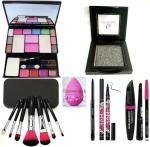 Bingeable 3 in 1 Black Smudge Proof Kajal, Eyeliner with Makeup Kit and Cooper Smoky Silver Shadow Palette (Set of 10)