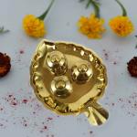 Effigy onlinehub Brass Leaf Shaped Karanda Puja Akshat Dibbi Chandan Chopala Elaichi Mishri Haldi Kumkum Mug Holder