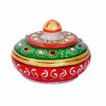 Craftam Green Marble Traditional Round Sindoor Dani, Box (Pack of 1)