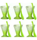 Your Local Store Ceramic Dessert Bowl Cone Shape Ice Cream Set with Spoon ( Pack Of 6 ) Green (Pack of 12, Green, White)