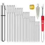 Trexee 25pcs Sewing Embroidery Needle Set | Large Eye Knitting Needle Set-5 Sizes Big Eye Hand Sewing Needles with Storage Case Thread Cutter Threader Thimble