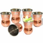 Prisha India Craft Steel Copper Muglai Matka Glass Capacity 270 ML, Set of 6
