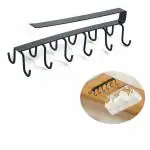 Steffan Double-Row 12 Hooks for Kitchen Storage Rack Cupboard Hanging Coffee and Tea Cup/Organizer/Metal Hook/Cabinet/Cooker/Towel Holder/Use Inside Kitchen/Bathroom/Home and Office (1 Black)