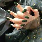 Secret Lives Acrylic Press on Designer Gloss Green Almond Shape Artificial Nails Extension 24 pcs Set with Glue Sheet