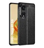 Golden Sand Cover Leather Texture Series Shockproof Armor TPU Back Cover Case for Oppo Reno 8T 5G Mobile Phone, Black