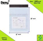 REMY PACKAGING 6X8 INCH Tamper Proof Courier Bags With POD JACKET Poly Mailer Envelopes Pouches Cover 55 MICRON 100 PCS Packet (White & Black)