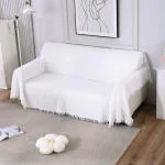 HOKIPO Polyester Cotton Sofa Couch Slipcover 3 Seater, 180 (D) x 300 (L) cm, White (AR-4641-N6)