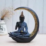 LETS CATCH UPP Samadhi Buddha Sitting On Chand | Modern Room Decor Showpiece Figurine | Handcrafted Home Decoration | Ideal Gift | 10.5 Inch (Blue)