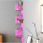 TFS Zigzag Shape Corner Wall Mount Shelf unit / Book Shelf / Wall Decoration MDF (Medium Density Fiber) Wall Shelf (Number of Shelves - 5, Pink).