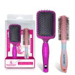 Majestique Professional Paddle and Round Hair Brush Set with Soft Nylon Bristles for Blow Drying and Hair Styling, Refresh and Extend for All Hair Types in Men and Women - 2Pcs/Multicolor
