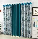 Ultica Fab Long Crush Curtains for Long Door 9ft Set of 3 | Printed Panel and Drapes for Home Office Decor | Eyelet Curtains for Living Room Bedroom Kitchen, 4 x 9 Feet, Aqua Joint
