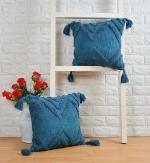 pepme Cotton Tufted Cushion, Triangle Design, Blue color, 16x16, Pack of 1