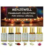 Menjewell Diwali Special Pooja Gift Set Attar Pack (6 x 3 ml) Long Lastings Attar/Perfume Floral Attar (Floral, Mogra, Rose, Sandalwood, Tuberose/Rajniganda)