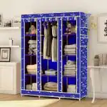 Spirited 3 Door 10 shelves Blue Printed Collapsible wardrobe