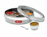 Kitchen Expert Steel Masaladani For Kitchen | Popula Dabba Steel Masala Dani | Anjarai Petti For Kitchen Spice Box | Masala Box For Kitchen with 7 Containers and Small Spoon (1.5L)