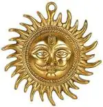 Navyaksh- NAVYAKSH Surya Dev God Idol Statue Wall Hanging Metal Home Decor Decorative Showpiece Decorative Showpiece - 12 cm (Brass, Gold)