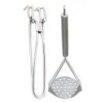 DreamBasket Stainless Steel Pakkad / Utility tong & Potato Masher & Pav Bhajij for Kitrchen