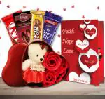 Midiron Lovely Gift For Wife/Women/ Girlfriend |Valentine Day Gift | Romantic Gift With Chocolate Bars, Red Heart Shape Tin Box with Small Teddy & Love Greeting Card | Romatic Love Gifts