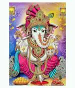 BM TRADERS Multicolor Ganesh Ji Beautiful Texture Painting Print Photo without Frame (20 x 28 inch)