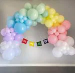 SPECIALYOU.IN Pastel Rainbow Theme Half Birthday Decoration Item Kit kid includes Pastel Color Balloons Pink, Blue, Yellow, Green, Purple and White with It's My Half Birthday paper Banner- 63 items