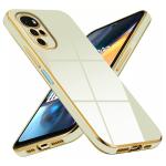 Mr Case 6D Chrome Back Cover Case For Motorola Moto G22 | ( Gold Plated Frame | Glossy Backside -Off White )