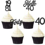 Festiko 48 Pieces 40th Birthday Cupcake Toppers Set Glitter Hello 40 Cake Toppers Forty Birthday Cake Decorations For 40th Anniversary Birthday Party Wedding Decorations (Black)