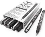 Pentel Pointliner Drawing Pen | Durable Tip & Acid Free Ink | Water And Fade Resistant Pigment Ink | Black (12, 0.05)