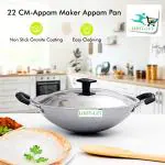 LOOT-LEY Nonstick 22 Cm Appachatty /Appachatti/Appachetty Appam Pot Maker with Stainless Steel Lid 3mm Thickness [Selver Grey]