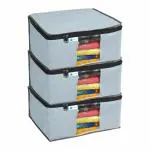 Unicrafts Saree cover bag Non-Woven Fabric Clothes Organiser with Transparent Window storage box for clothes cloth storage box bag - Pack of 3 (Gray)