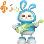 KTRS Enterprise Dancing Rabbit Guitarist Bunny Model, LED Light Dancing Bunny Model Robot Exquisite ABS Electric Develop Skills for Home Decoration