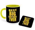 Whats Your Kick Brother Gift Best Big Brother Pinted Yellow Ceramic Coffee Mug with Coaster Tea Mug 325 ml