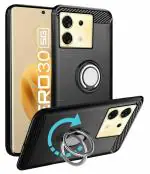 Unistuff Back Case Cover for Infinix Zero 30 5G with Magnetic Kickstand | Premium Matte Finish | Camera Bump Protection | Rubberized Ring Cover - Night Black, 78420