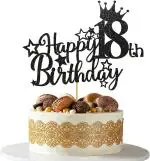Zyozique 18th Birthday Cake Topper - Birthday Decorations for Girls Boys 5.9x4.80 inch, Glitter Black