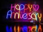 DOJI Happy Anniversary Neon Signs for Bedroom Wall Decor, Adapter Powered, LED Light Up Signs for Girlfriend Boyfriend Wife Husband Parents Engagement Birthday Party Decoration multicolor.