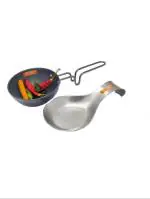 i WARE KkitchenCare Tadka Pan / Spice Heating Pan (Black) & SS Spoon Rest Holder (Silver)